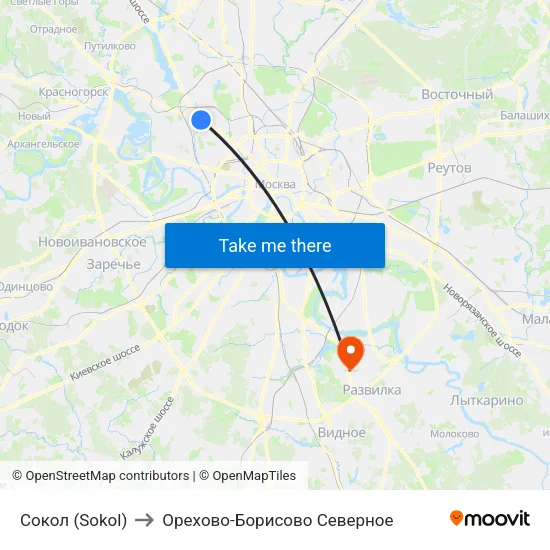 Сокол (Sokol) to Орехово-Борисово Северное map