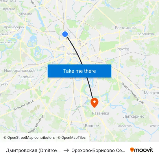 Дмитровская (Dmitrovskaya) to Орехово-Борисово Северное map