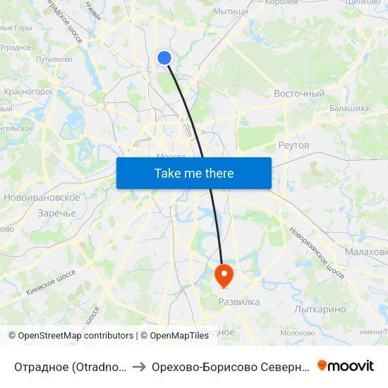 Отрадное (Otradnoe) to Орехово-Борисово Северное map
