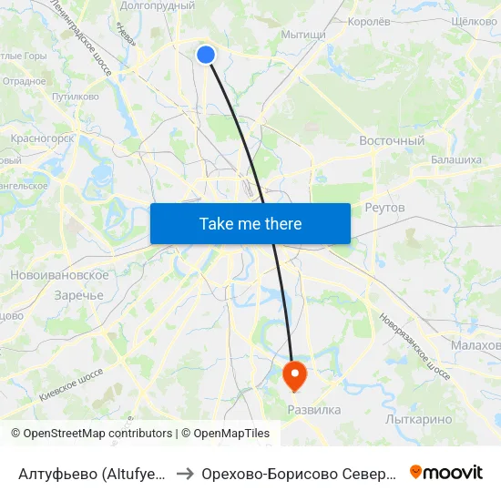 Алтуфьево (Altufyevo) to Орехово-Борисово Северное map