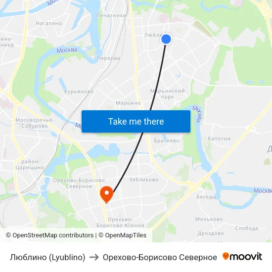 Люблино (Lyublino) to Орехово-Борисово Северное map