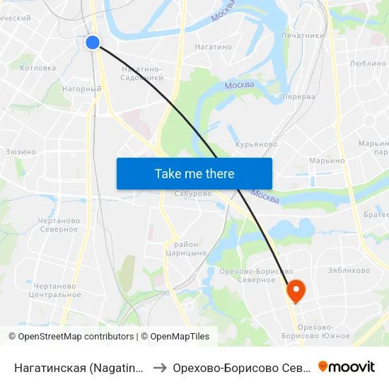 Нагатинская (Nagatinskaya) to Орехово-Борисово Северное map