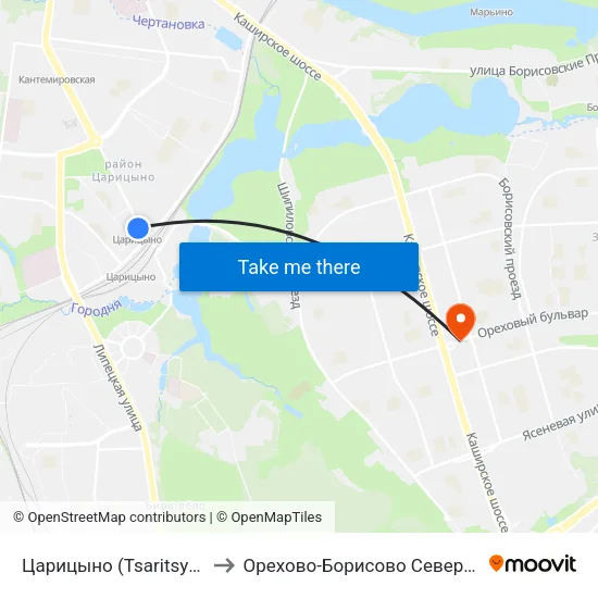 Царицыно (Tsaritsyno) to Орехово-Борисово Северное map