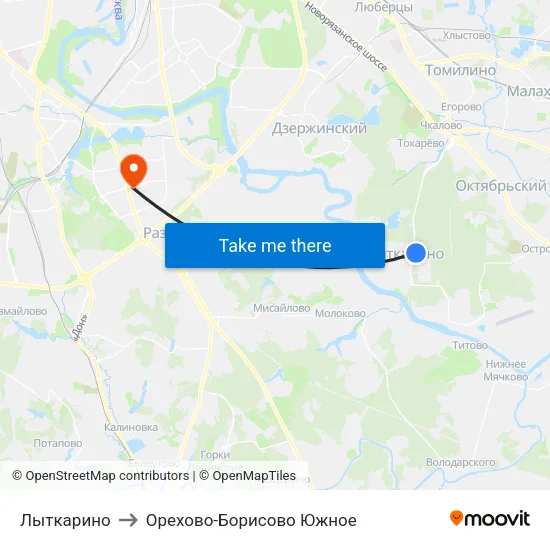 Лыткарино to Орехово-Борисово Южное map