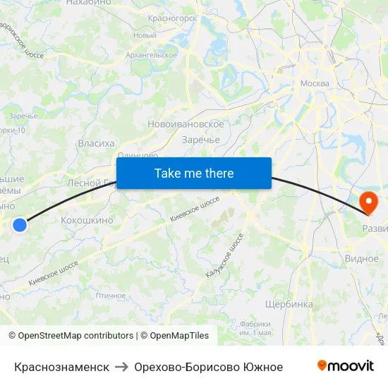 Краснознаменск to Орехово-Борисово Южное map