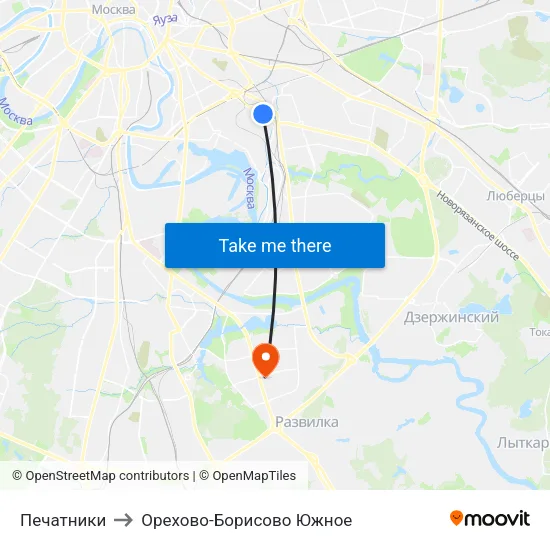 Печатники to Орехово-Борисово Южное map