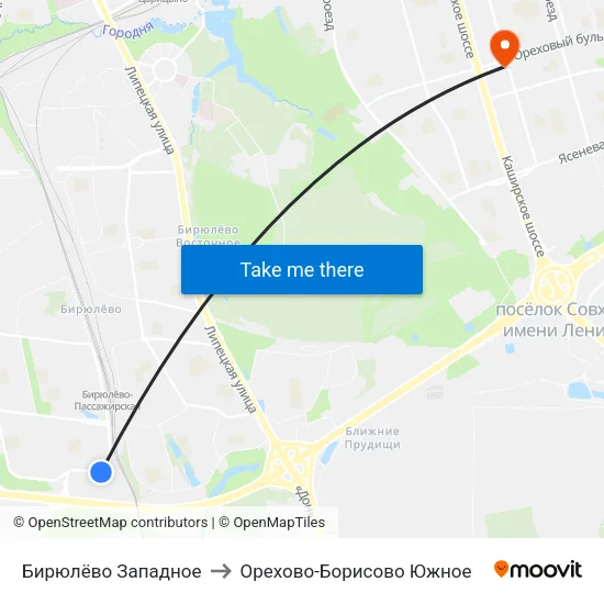 Бирюлёво Западное to Орехово-Борисово Южное map