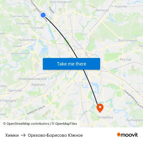 Химки to Орехово-Борисово Южное map