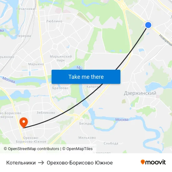 Котельники to Орехово-Борисово Южное map