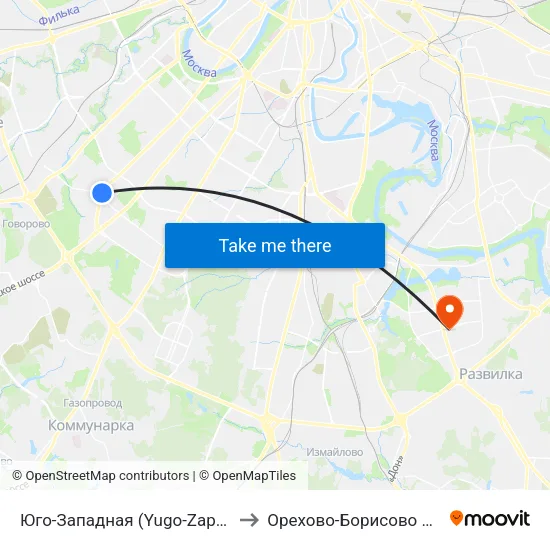 Юго-Западная (Yugo-Zapadnaya) to Орехово-Борисово Южное map