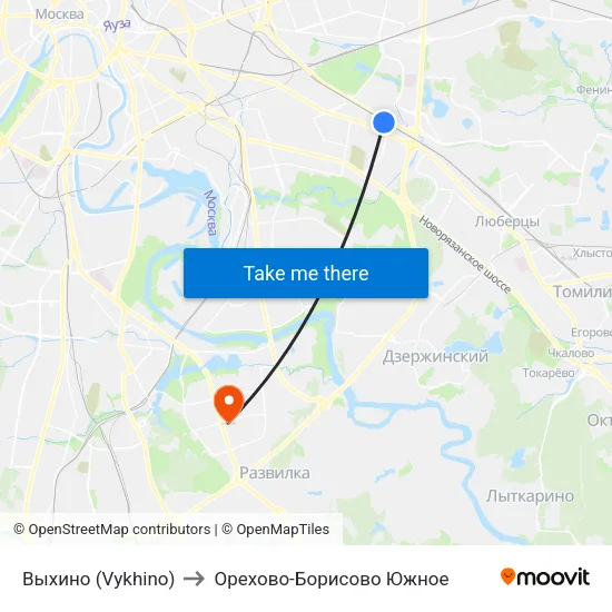 Выхино (Vykhino) to Орехово-Борисово Южное map