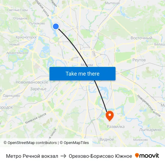 Метро Речной вокзал to Орехово-Борисово Южное map