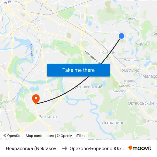 Некрасовка (Nekrasovka) to Орехово-Борисово Южное map
