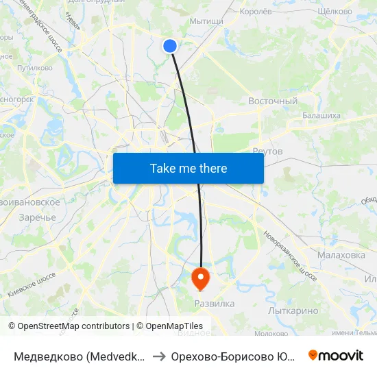 Медведково (Medvedkovo) to Орехово-Борисово Южное map