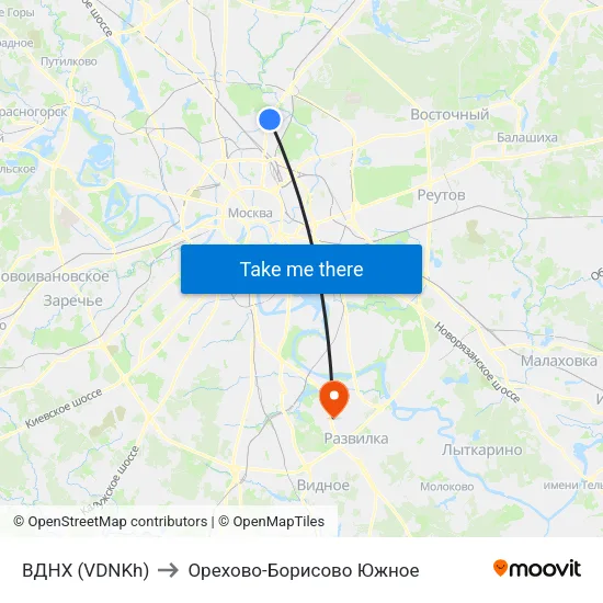 ВДНХ (VDNKh) to Орехово-Борисово Южное map