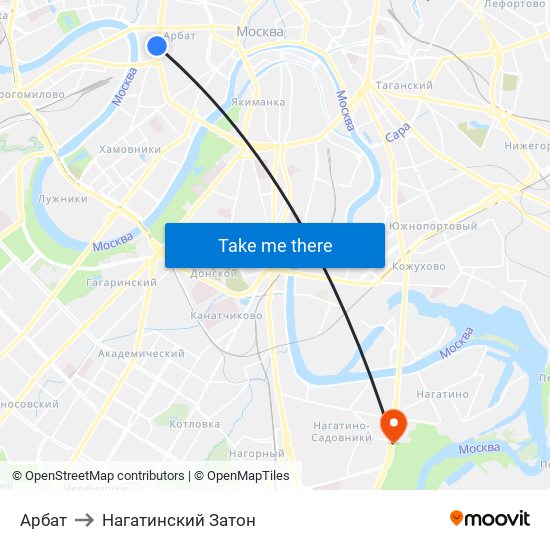 Арбат to Нагатинский Затон map