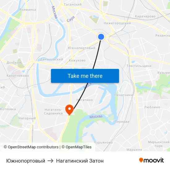Южнопортовый to Нагатинский Затон map