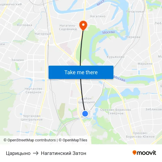 Царицыно to Нагатинский Затон map