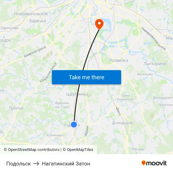 Подольск to Нагатинский Затон map