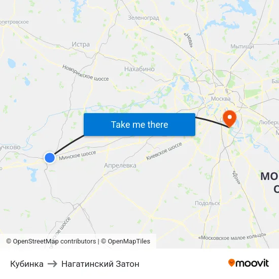 Кубинка to Нагатинский Затон map