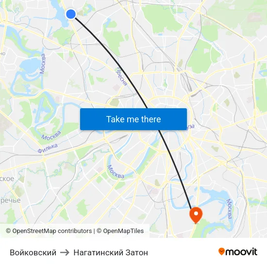 Войковский to Нагатинский Затон map