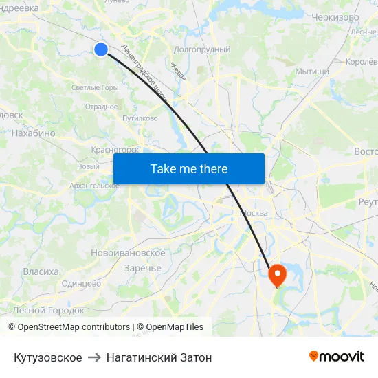 Кутузовское to Нагатинский Затон map