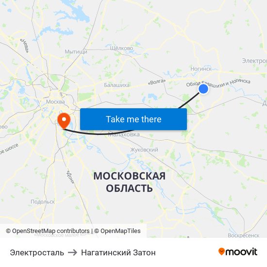 Электросталь to Нагатинский Затон map