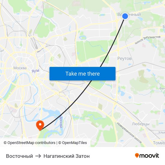 Восточный to Нагатинский Затон map