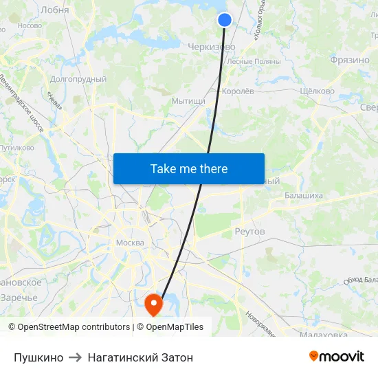 Пушкино to Нагатинский Затон map