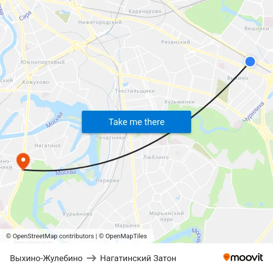 Выхино-Жулебино to Нагатинский Затон map