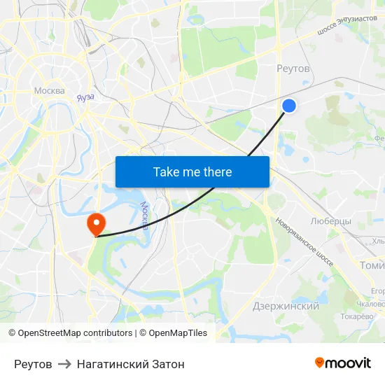 Реутов to Нагатинский Затон map