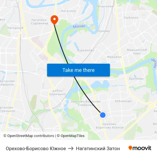 Орехово-Борисово Южное to Нагатинский Затон map