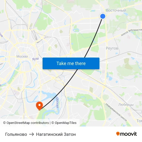 Гольяново to Нагатинский Затон map