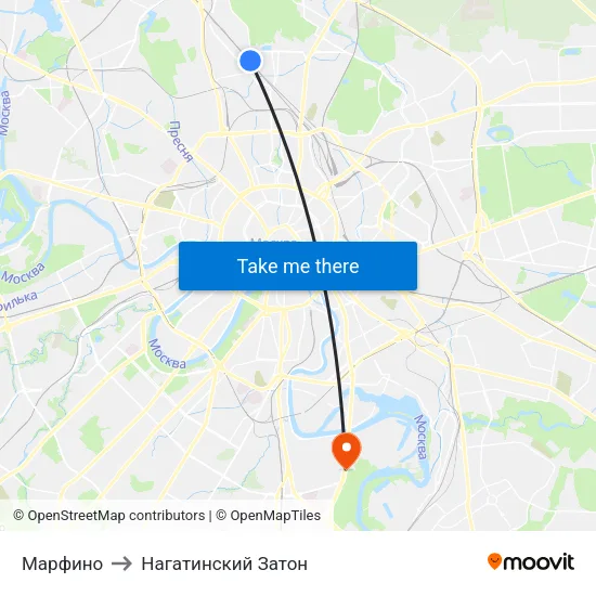 Марфино to Нагатинский Затон map