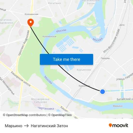 Марьино to Нагатинский Затон map