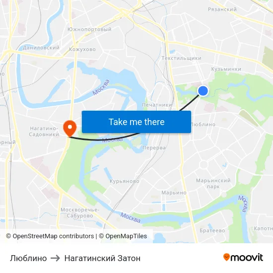 Люблино to Нагатинский Затон map