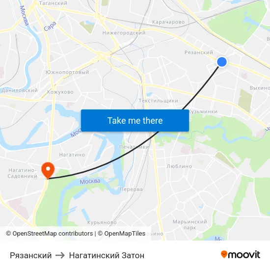 Рязанский to Нагатинский Затон map