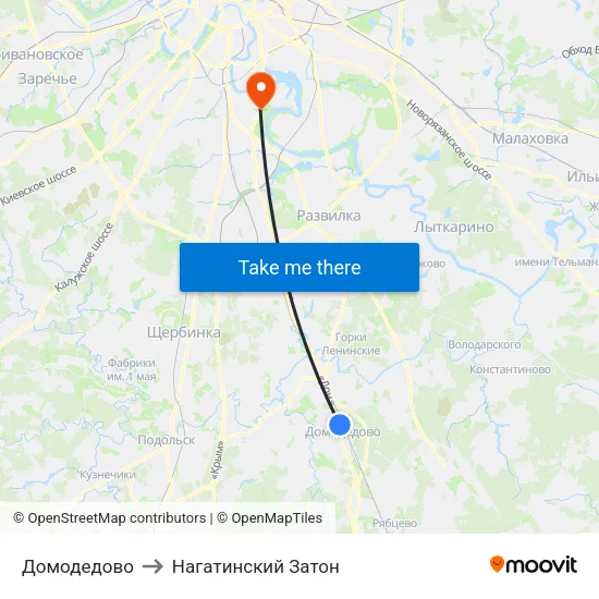 Домодедово to Нагатинский Затон map