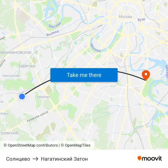 Солнцево to Нагатинский Затон map