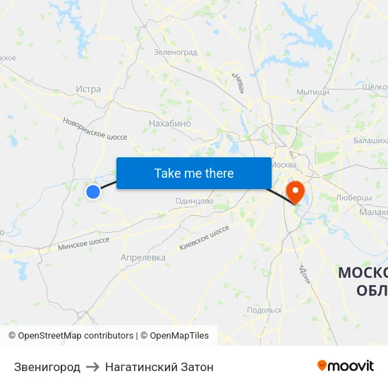 Звенигород to Нагатинский Затон map