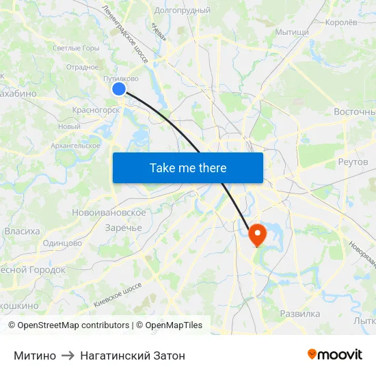 Митино to Нагатинский Затон map