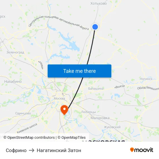 Софрино to Нагатинский Затон map