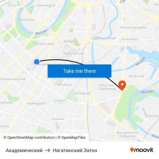 Академический to Нагатинский Затон map