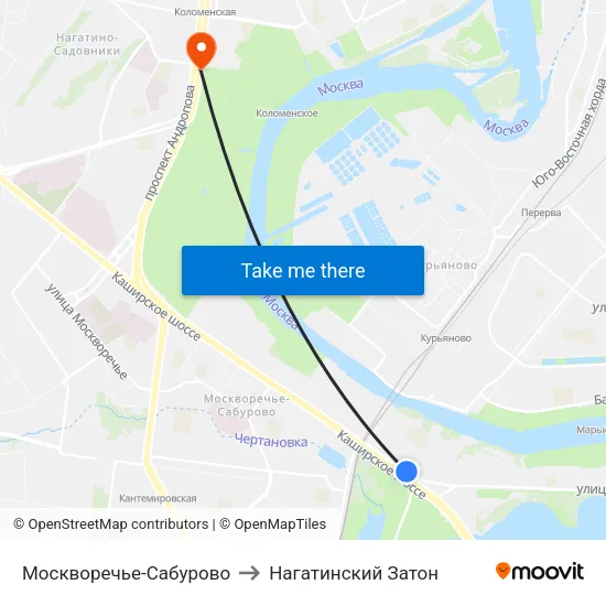 Москворечье-Сабурово to Нагатинский Затон map