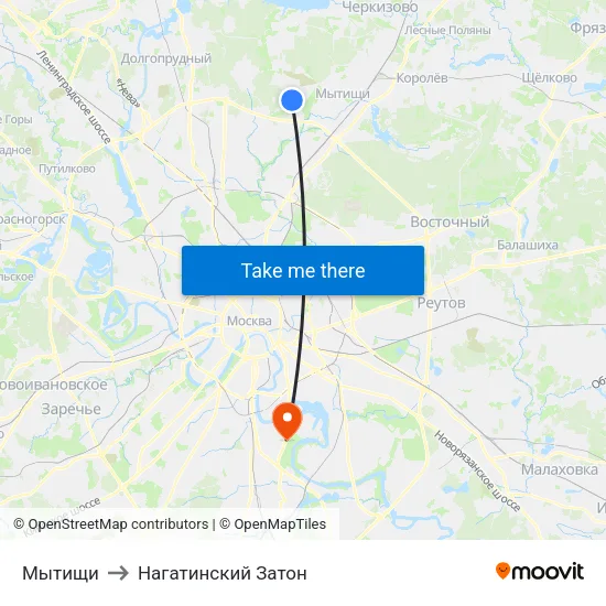 Мытищи to Нагатинский Затон map