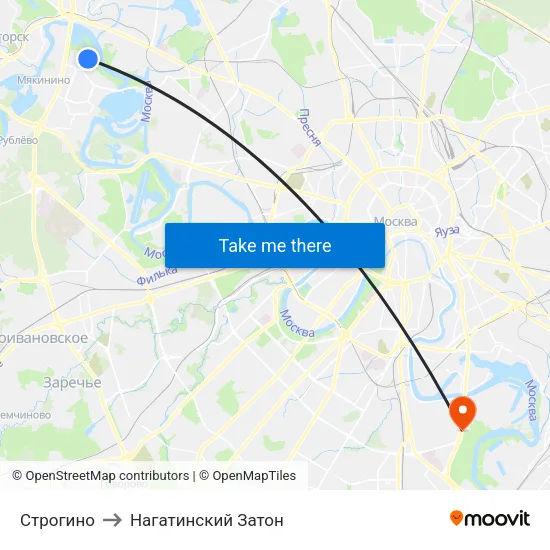 Строгино to Нагатинский Затон map