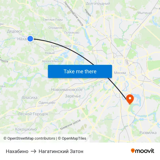 Нахабино to Нагатинский Затон map