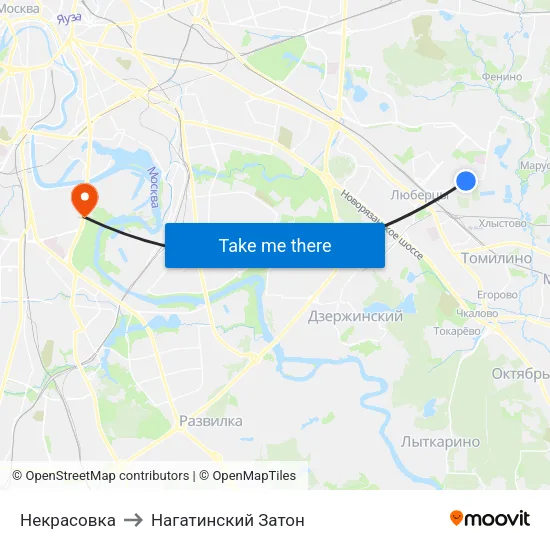 Некрасовка to Нагатинский Затон map
