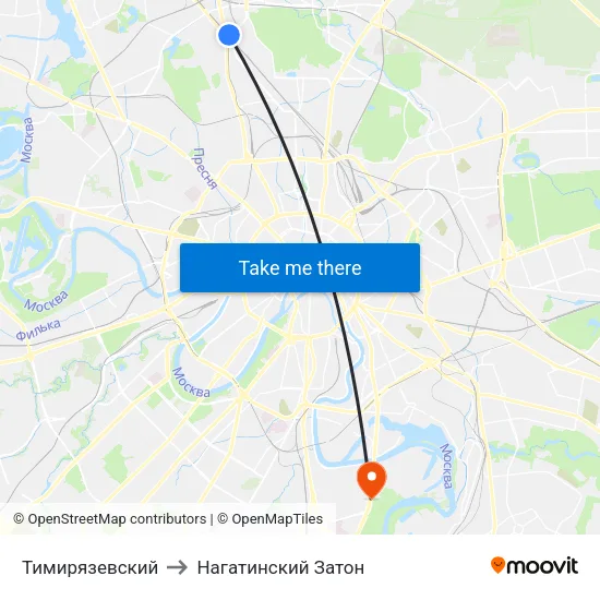 Тимирязевский to Нагатинский Затон map