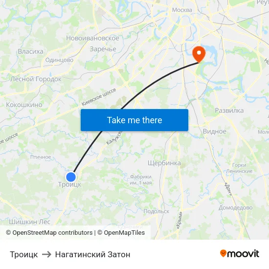 Троицк to Нагатинский Затон map